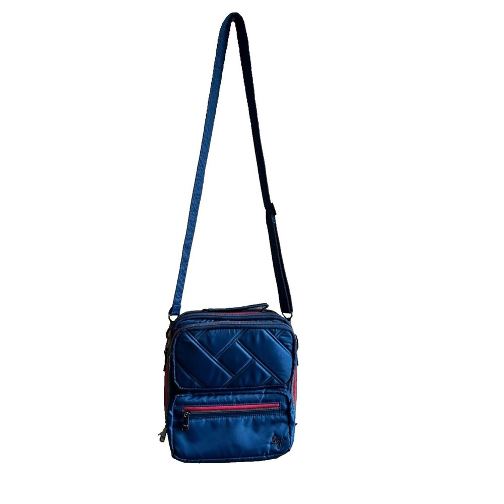 Lug Wrangler Crossbody Bag Navy Blue & Red Adjustable Sling Strap Full Zip